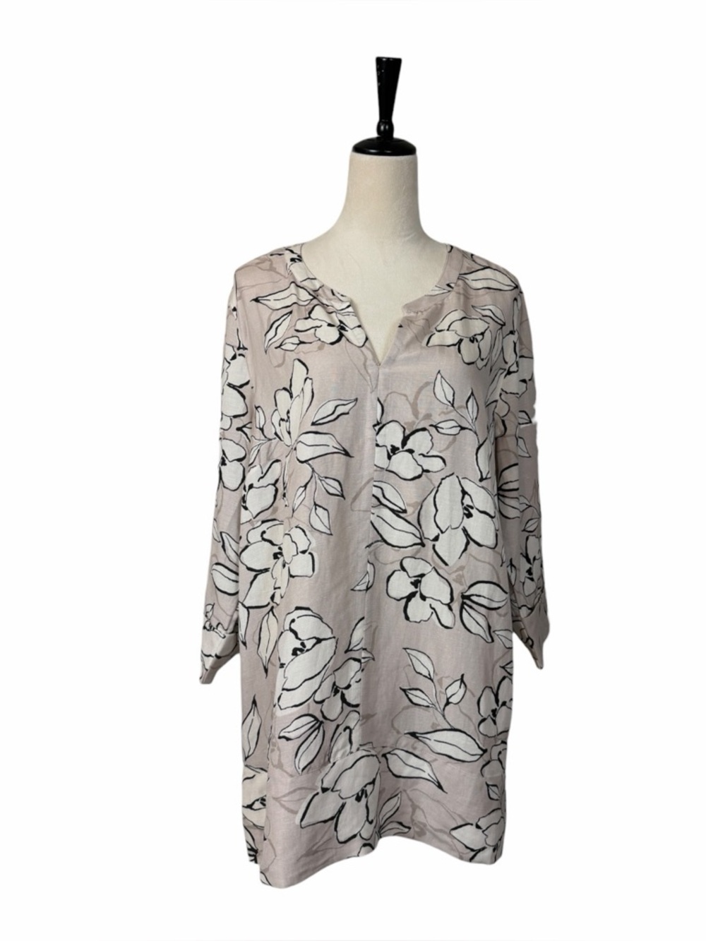 J.Jill Linen Blend Tunic Top Size Large New Tan White Minimalist Long Sleeves
